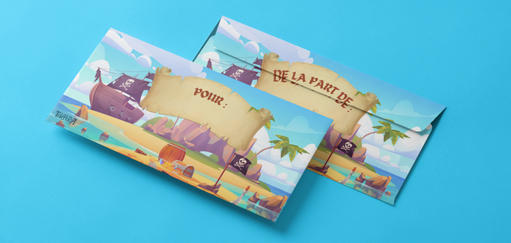 Visuel de l'enveloppe qui va avec les bons cadeaux pour enfants de L'île de Tortuga Vétraz Monthoux